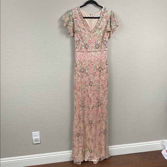 NWT Mac Duggal 10772 Embellished Beaded Ruffled Cap Sleeve V Neck Gown Sz 4 - Picture 3 of 14